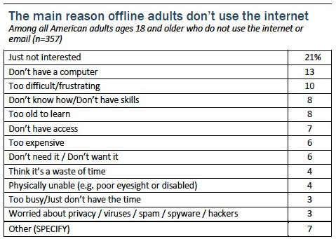 15% of Americans do not use internet