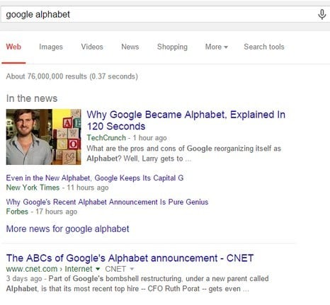 Google Alphabet search screenshot