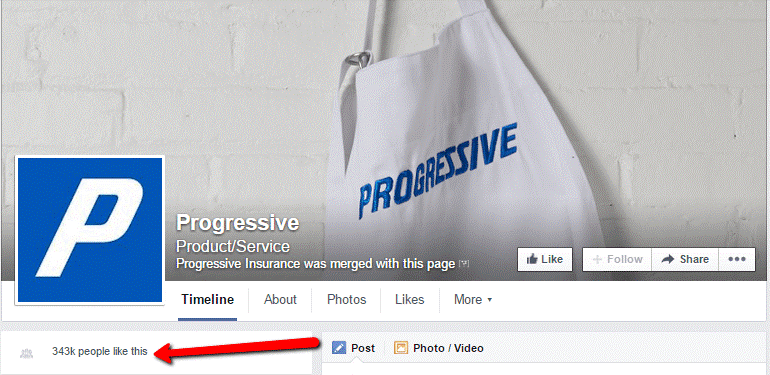 Progressive Insurance Facebook follower count