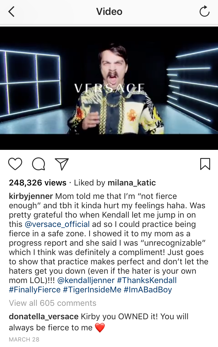 Kirby Jenner in Versace Instagram spoof