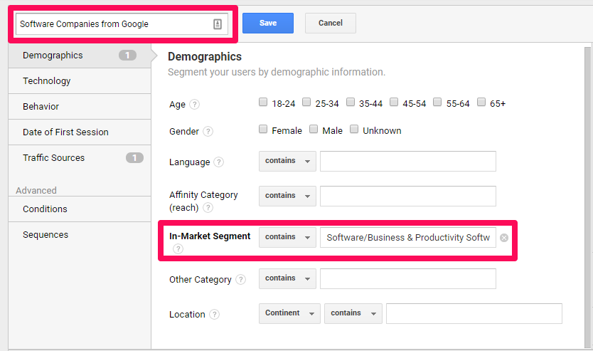 Google Analytics segmentation 2