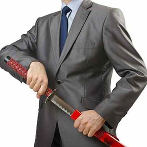 Person in suit wielding a sword