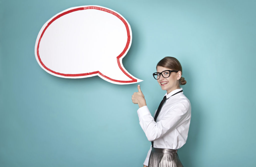Girl next to quotation bubble