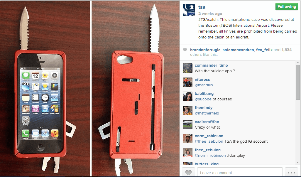 TSA Instagram iPhone Knife Case
