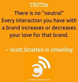 "There is no neutral every interaction you have with a brand increases or decreases your love for that brand." -Scott Stratten