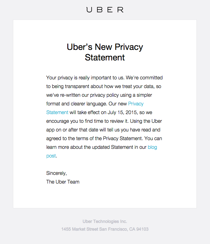 Uber privacy statement update