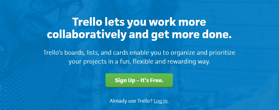 Trello value proposition on landing page