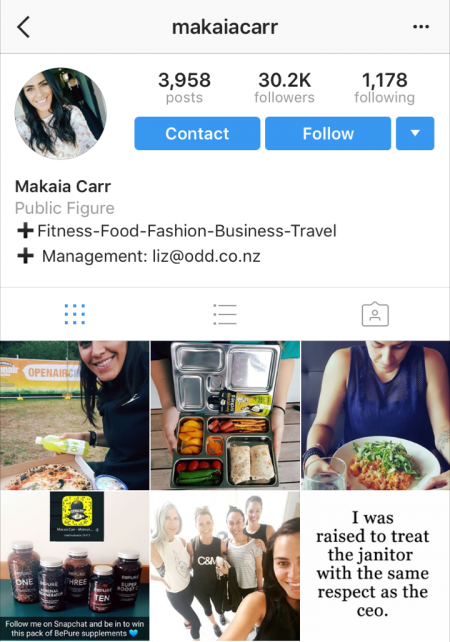 Example of Instagram business profile