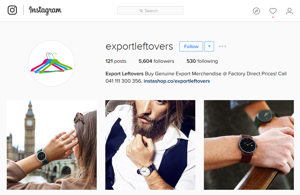 Example of an Instagram clickable storefront