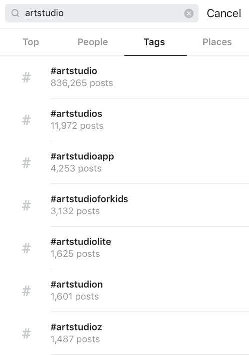 Image of Instagram hashtag search