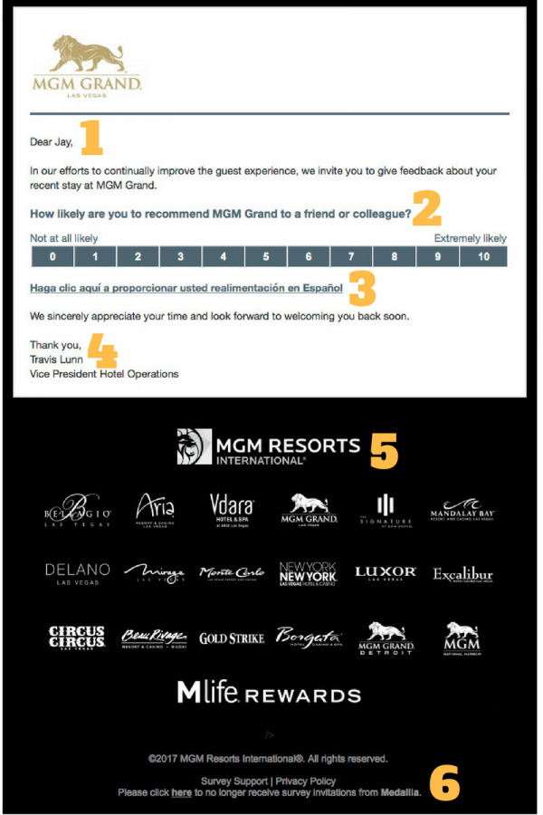 MGM Net Promoter Score Survey Email