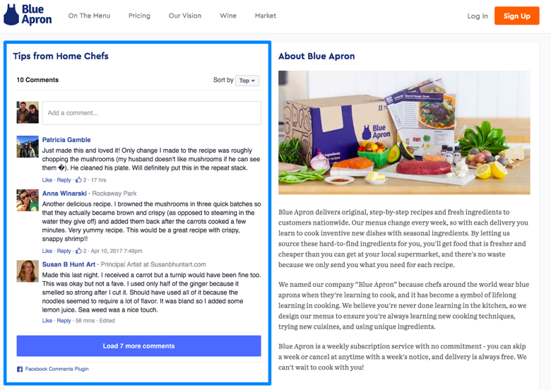 Blue Apron uses Facebook for community management