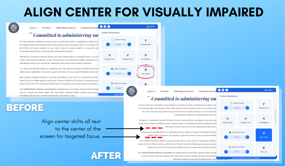 Align Center for Visually Impaired