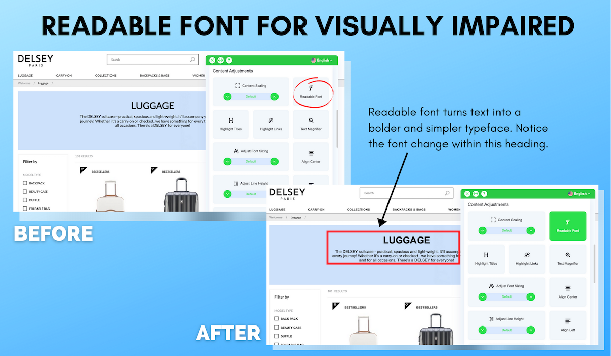 Readable font for visually impaired