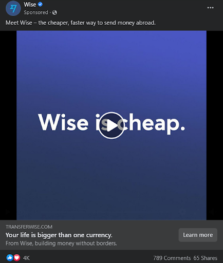 Wise In-Feed Video Ad Example