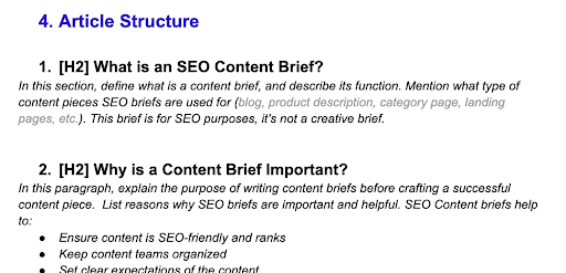 Content Brief outline example