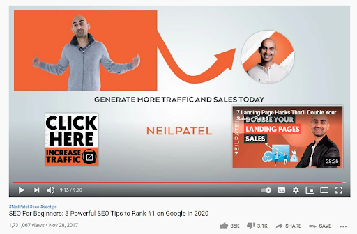Youtube end screens Neil Patel example