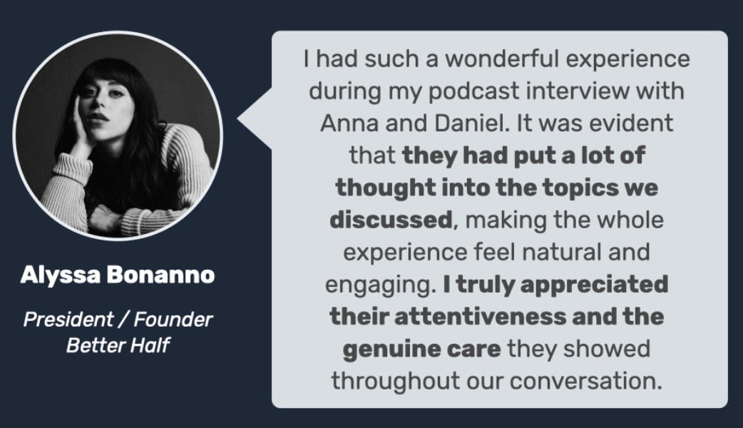 Guest testimonial for the podcast