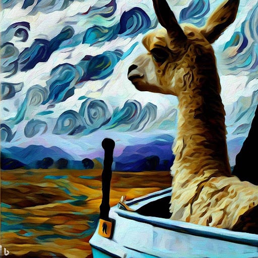 AI generated A sad llama leaving on a boat Van Gogh style