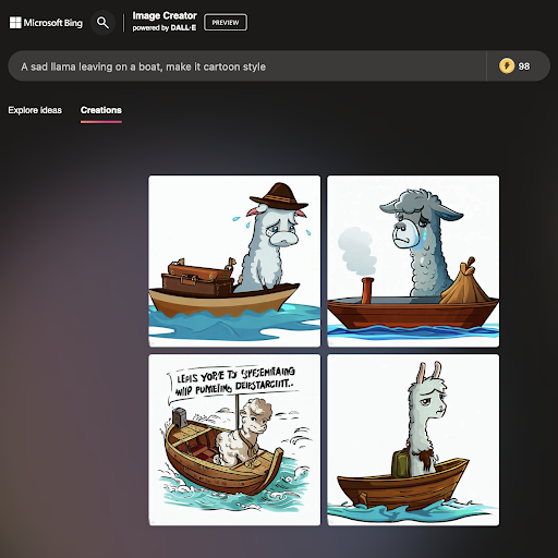 AI generated A sad llama leaving on a boat cartoon