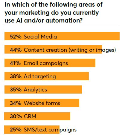 In which of the following areas of your marketing do your currently use AI and/or automation?