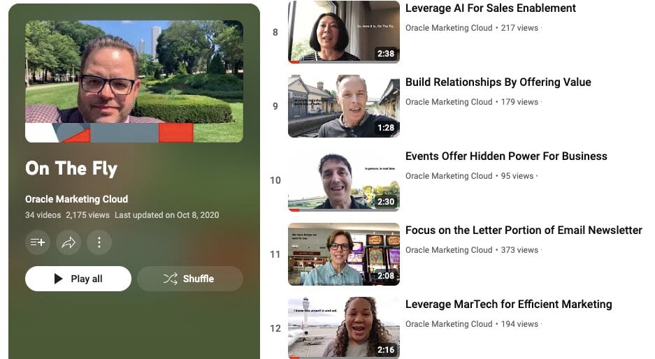 A snapshot of videos posted to the On the Fly YouTube channel.