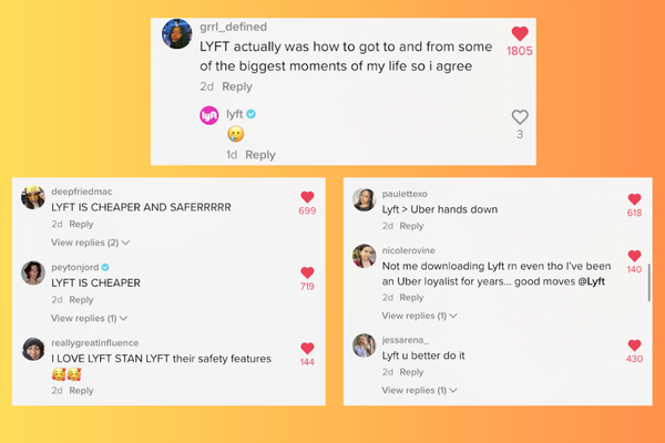 Comments about Lyft from TikTok on @girlboss video