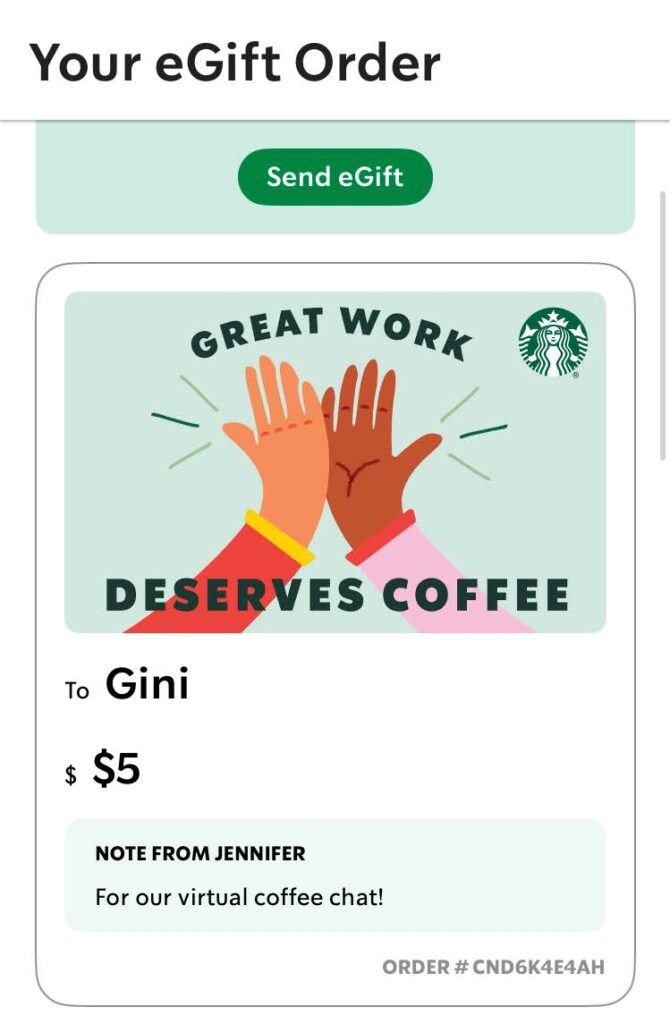 Starbucks virtual gift card