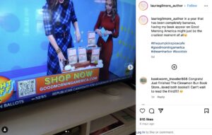 screenshot of the pumpkin spice cafe author Laurie Gilmore's instagram showing her book on sale on good morning america