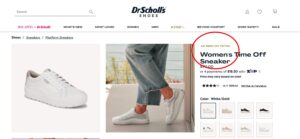 screenshot of dr scholls website for sneakers that went viral on tiktok